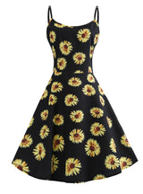 Sunflower Print Adjustable Sling Dress
