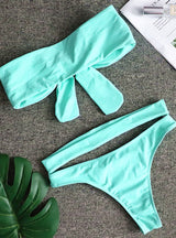 Tube Top Knotted Crystal Diamond High Waist Bikini