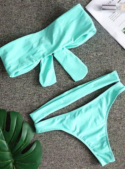 Tube Top Knotted Crystal Diamond High Waist Bikini