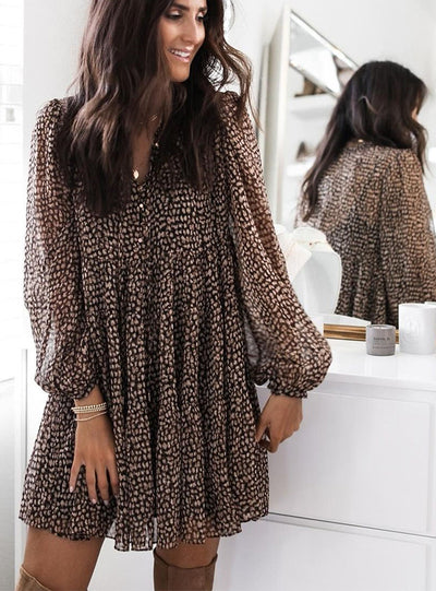 Lantern Sleeve Dot Print Ruffles Women Dress