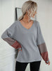 Loose Waffle V-neck Contrast Top