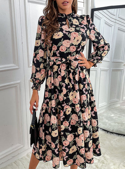 Chiffon Printed Long Sleeve Dress