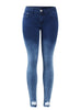 Dark Blue Mid Low Waist Stretchy Ripped Pencil Denim