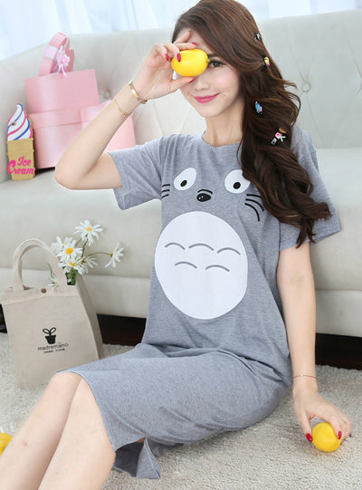 Pajamas Ladies Gray Short Sleeve Cotton Cartoon Sweet 