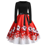 Santa Claus Print Long Sleeve Big Swing Dress