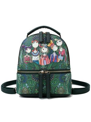 Women Forest Pu Backpack Cartoon Printing School Bag