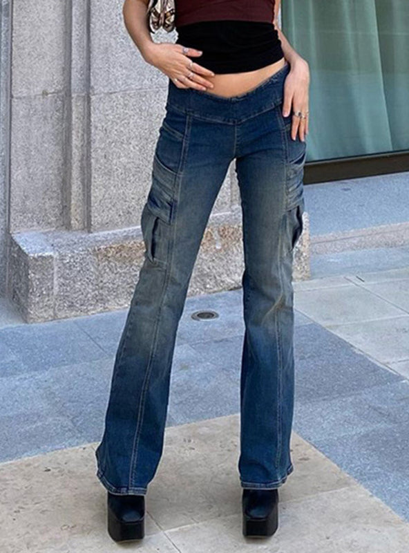 Retro Pocket Low Waist Jeans