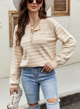 Striped Pullover Button Cardigan Sweater