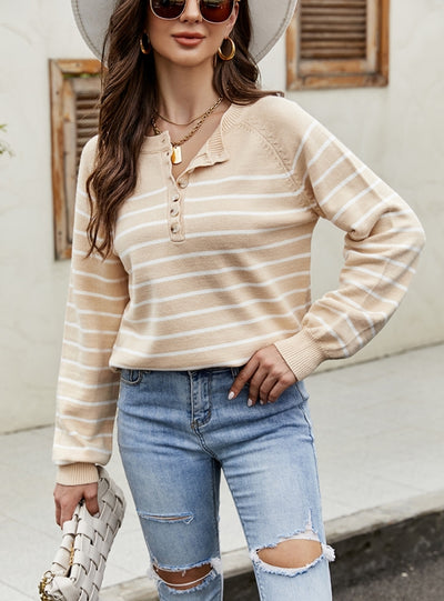 Striped Pullover Button Cardigan Sweater