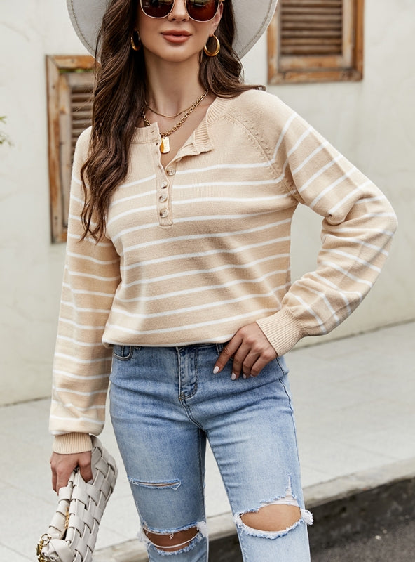 Striped Pullover Button Cardigan Sweater