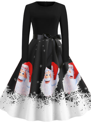 Long Sleeve Printed Vintage Dress