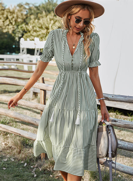 Short Sleeve Ruffle Shirt Dress Women Casual Vintage