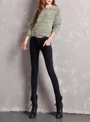 Jeans Elastic Low Waist Over Length Pencil Pant