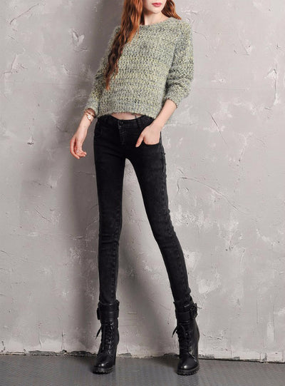 Jeans Elastic Low Waist Over Length Pencil Pant