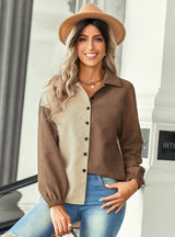 Contrast Color Matching Loose Shirt Coat