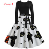 Printed Pumpkin Retro Long-sleeved Dress