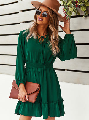Long Sleeve Autumn Winter Solid Color Dress