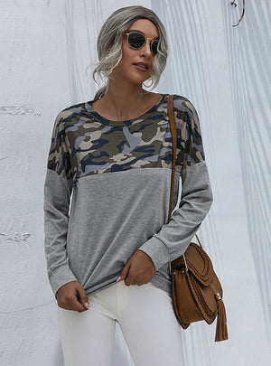 Camouflage Print Loose Long Sleeve T-shirt