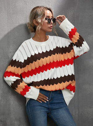 Color Matching Wavy Striped Pullover Sweater