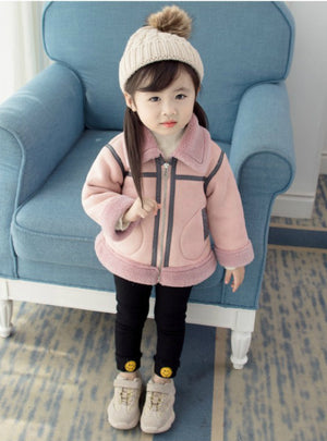 Girl's Pink Scoop Neck Cotton-Padded Jacket