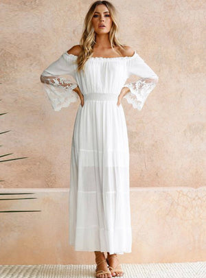 Sexy Off Shoulder Lace Boho Cotton Maxi Dress