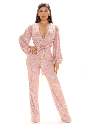 Multicolor Sequins Back-exposed Striped Pants