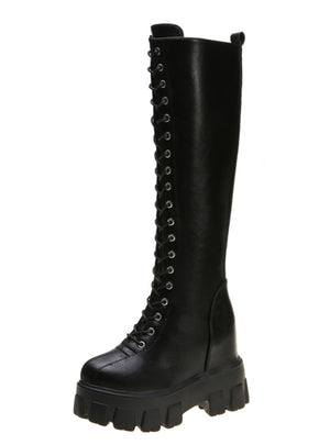 Women Cross Strap PU Leather Boots Knee High Boots