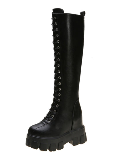 Women Cross Strap PU Leather Boots Knee High Boots