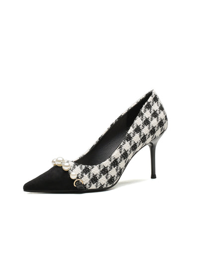 Houndstooth Square Pointed Shallow Shoes