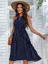 Blue Suspender Polka Dot Beach Dress