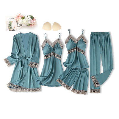 Five-piece Ice Silk Sexy Suspenders Nightgown