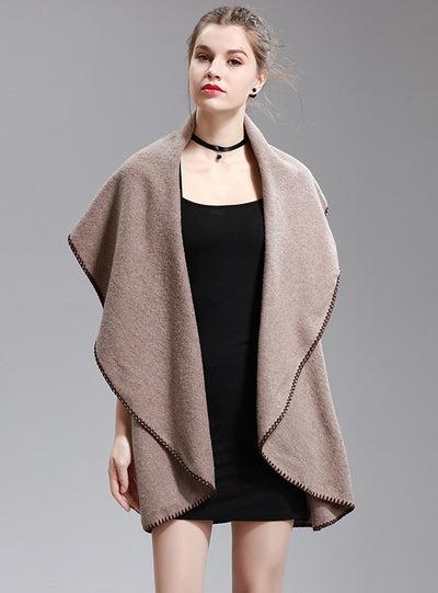 Long Knitted Cardigan Coat Double Lapel Shawl