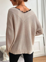 Spliced Lace Pullover V-neck Sweater