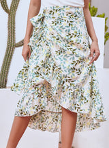 Strap Split Irregular Floral Chiffon Skirt