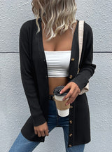 Casual Long Sleeve Black Sweater Cardigan Coat
