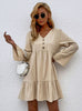 Design Button Trumpet Sleeve V-neck Dress