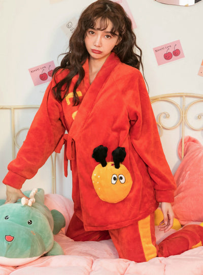 Cartoon Cute Kimono Flannel Velvet Padded Warm Suit