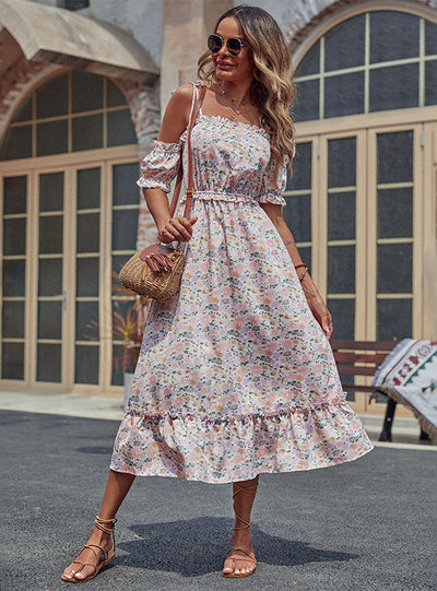 Spaghetti Strap Floral Flounce Dress