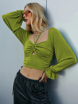 Sexy Hollow Bubble Sleeve Long Sleeve T-shirt