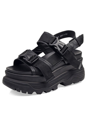Women Wedge High Heels Shoes Buckle Leather Sandals