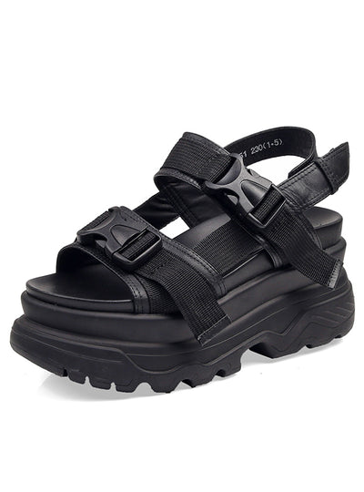 Women Wedge High Heels Shoes Buckle Leather Sandals