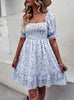 Off the Shoulder Square Collar Retro Chiffon Dress