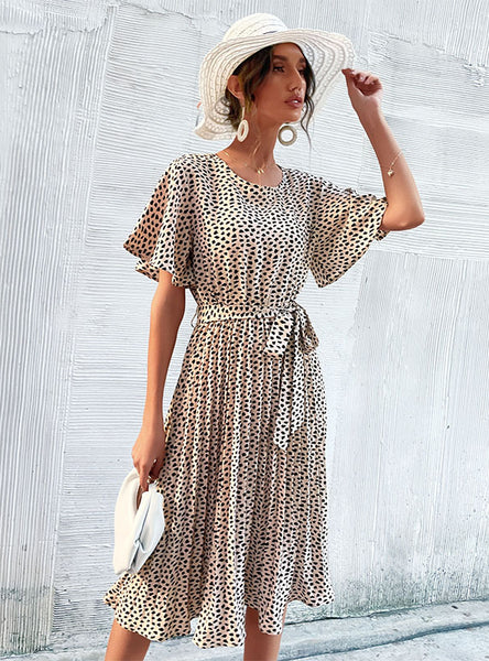 Lotus Leaf Sleeve Printing Medium Length Dress