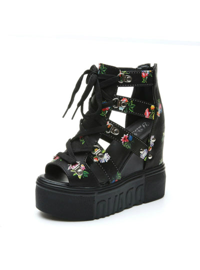 Wedges Open Toe Platform Sandals Lace Up Shoes
