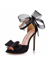 Mesh Bow Fishmouth High-heeled Sandals