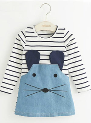 Long Sleeve Cute Mouse Children Clothing Kids Girls Dress