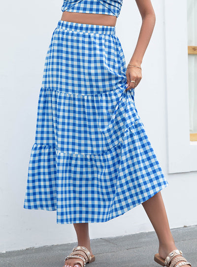 Loose Beach Plaid Print Skirt
