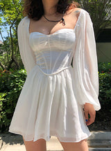 High Waist Slim Solid White Office Lady Mini Dress