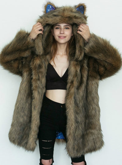Animal Ear Cap Faux Fur Coat Women's Long Coat