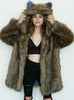 Animal Ear Cap Faux Fur Coat Women's Long Coat